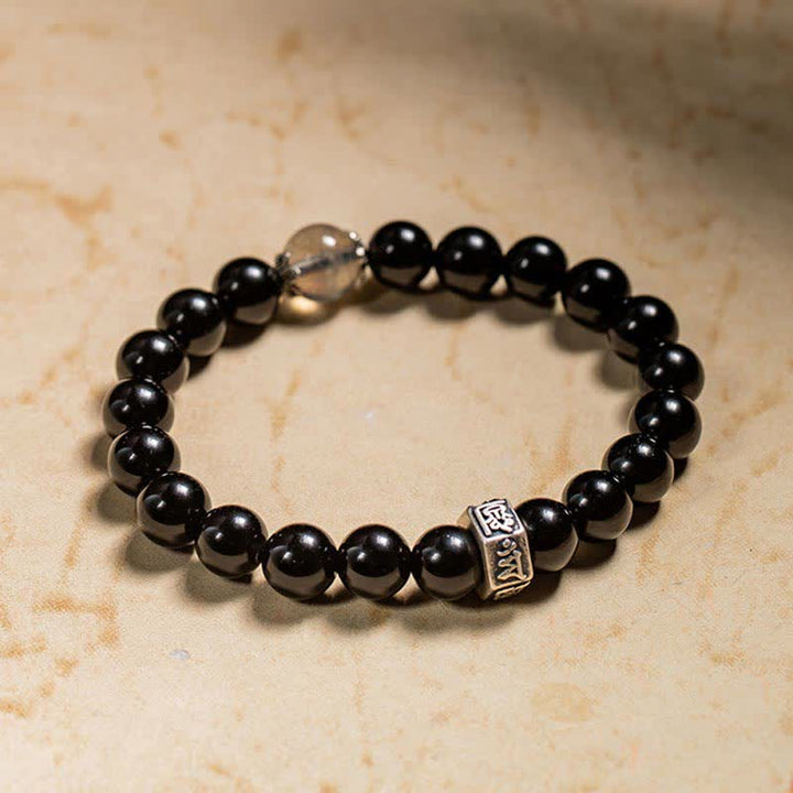 Buddha Stones Chinese Zodiac Natal Buddha 925 Sterling Silver Black Obsidian Moonstone Strength Bracelet - image 7
