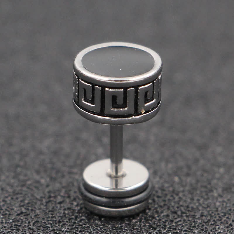 Buddha Stones Cool Men Titanium Steel Balance Round Stud Earrings - Silver - 8mm - image 1