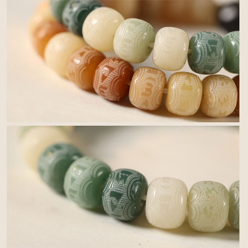 Buddha Stones Bodhi Seed Silver Sheen Obsidian Cat Head Om Mani Padme Hum Engraved Harmony Bracelet - image 14