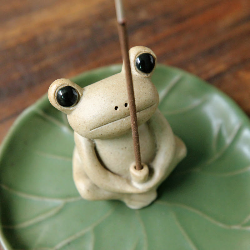 Buddha Stones Handmade Ceramic Stick Frog Incense Burner Decoration - image 3