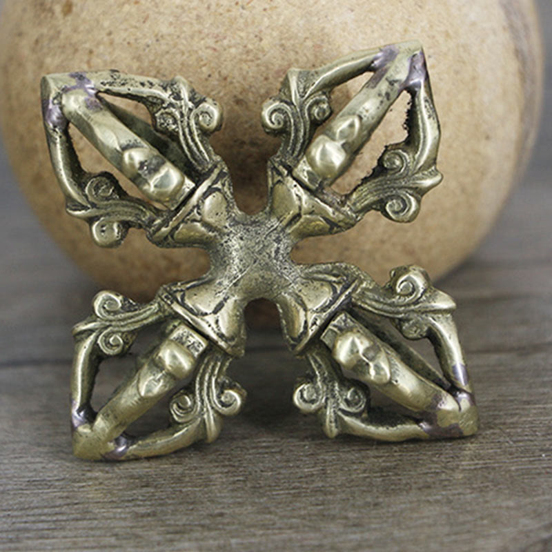 Nepal Handmade 5 Prong Double Dorje Copper Strength Vajra - image 10