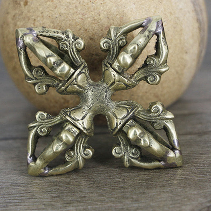 Nepal Handmade 5 Prong Double Dorje Copper Strength Vajra - image 10
