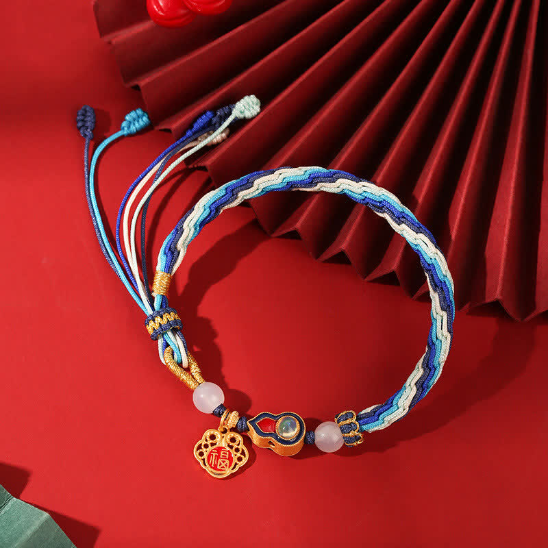 Buddha Stones 925 Sterling Silver Handmade Gourd Blessing String Reincarnation Knot Bracelet - image 1