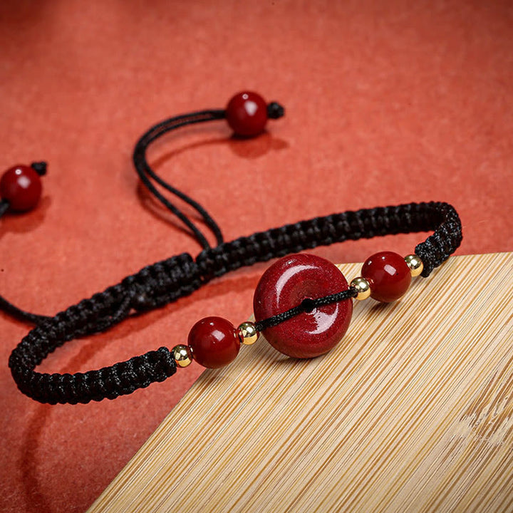 Buddha Stones Natural Cinnabar Peace Buckle Blessing String Bracelet - image 7