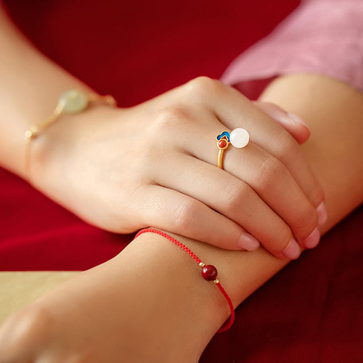 White Jade Auspicious Cloud Blessing Luck Ring - image 2