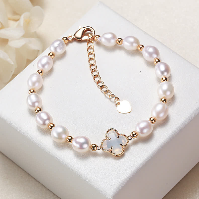 Buddha Stones Pearl Four Leaf Clover Wealth Chain Bracelet - image 6