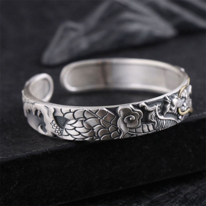 Buddha Stones 999 Sterling Silver Dragon Strength Protection Bracelet Bangle - image 2