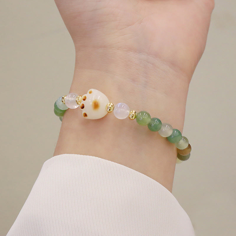 Buddha Stones Green Agate Sun Stone Cat's Eye Bodhi Seed Cat Paw Support Bracelet - Green Agate&Cat's Eye - image 0