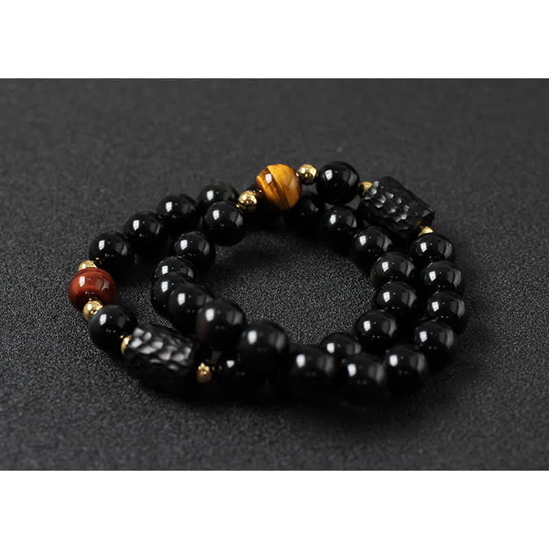Black Obsidian Ebony Wood Red Tiger Eye Strength Couple Bracelet - image 8