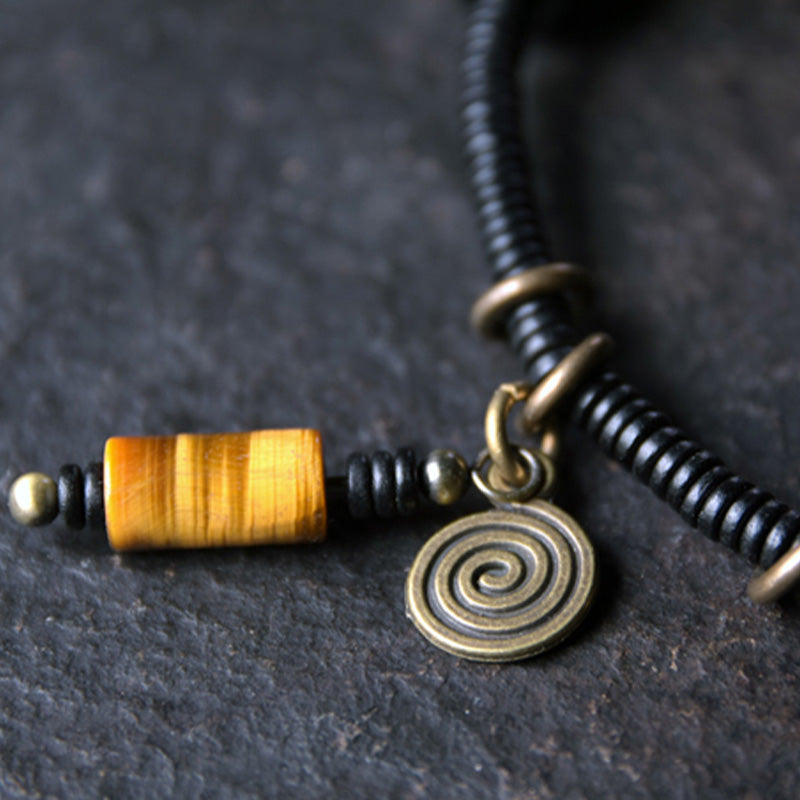 Buddha Stones Ebony Wood Dzi Bead Copper Peace Couple Bracelet Necklace Pendant - image 11