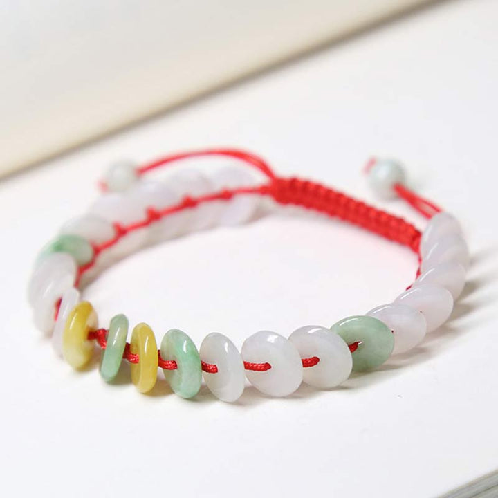 Buddha Stones Round Jade Lucky Red String Weave Bracelet - image 3