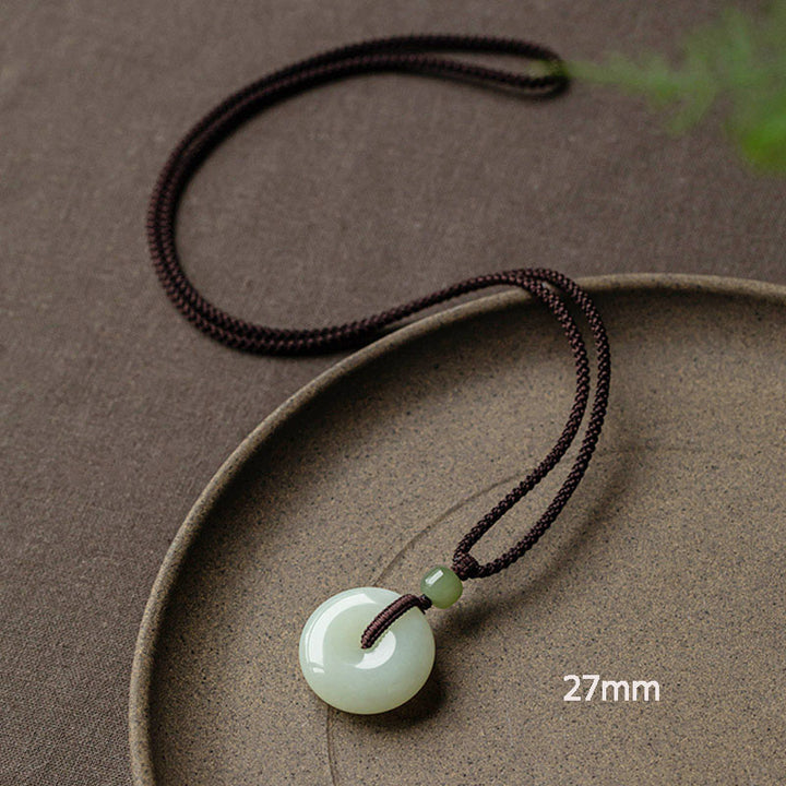 Buddha Stones Natural Round Jade Peace Buckle Luck Prosperity Necklace Pendant - Non-Adjustable String 64cm - 27mm - image 14