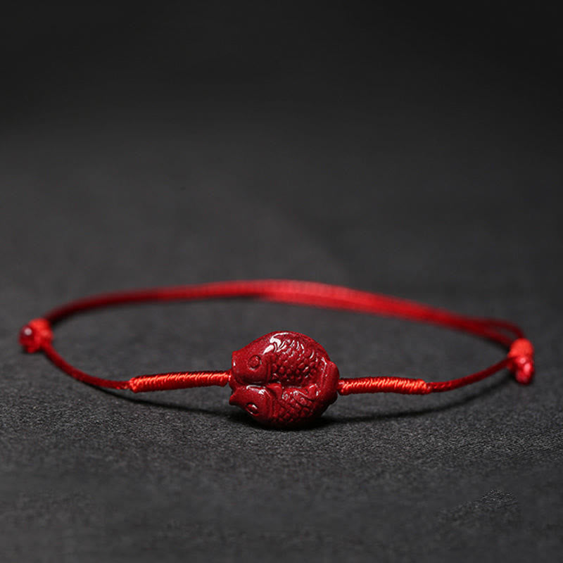 Buddha Stones Handmade Plum Blossom Four Leaf Clover PiXiu Lotus Koi Fish Cinnabar Blessing Braid Bracelet - Red(Wrist Circumference 14-19cm) - Koi Fish - image 15