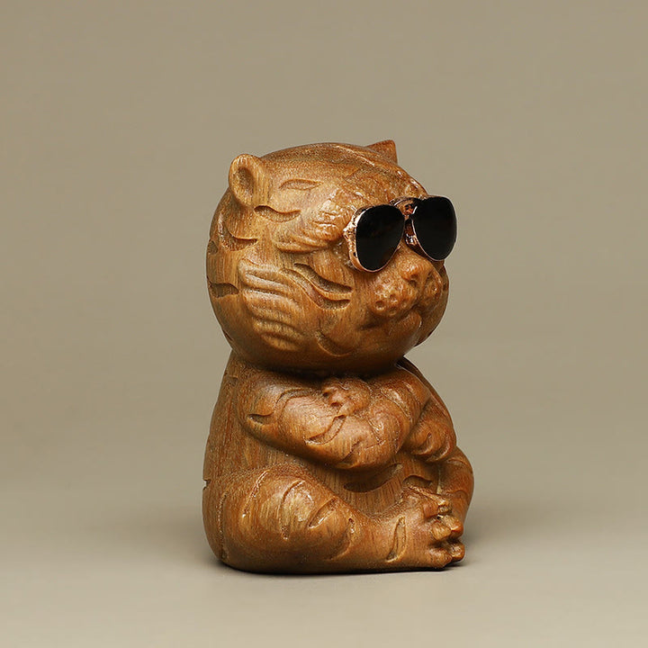 Buddha Stones Small Green Sandalwood Tiger Engraved Positive Desk Decorations - image 1