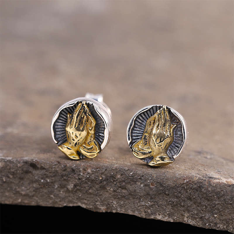 Buddha Stones 925 Sterling Silver Namaste Equality Stud Earrings - Namaste(Bow with respect&Connection) - image 0