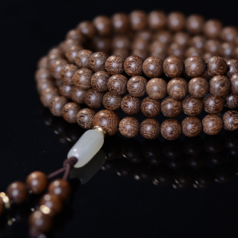 Buddha Stones 108 Mala Beads Rosewood Jade Calm Bracelet - image 6