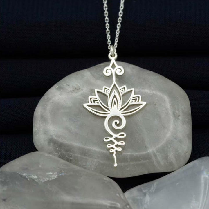 Buddha Stones Lotus Luck Wealth Necklace Pendant - Silver - image 0