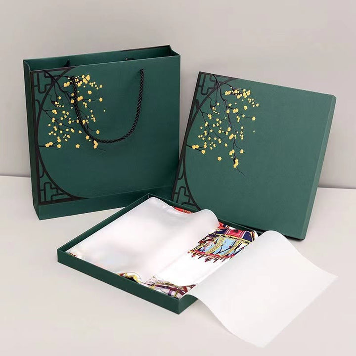 Buddha Stones Dunhuang Frescoes Mountains Sunset Floral Pattern 100% Mulberry Twilly Silk Neck Hair Scarf - image 28