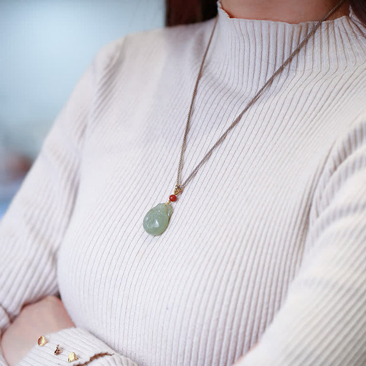 Buddha Stones Laughing Buddha Hetian Jade Wealth Prosperity String Necklace Pendant - image 3