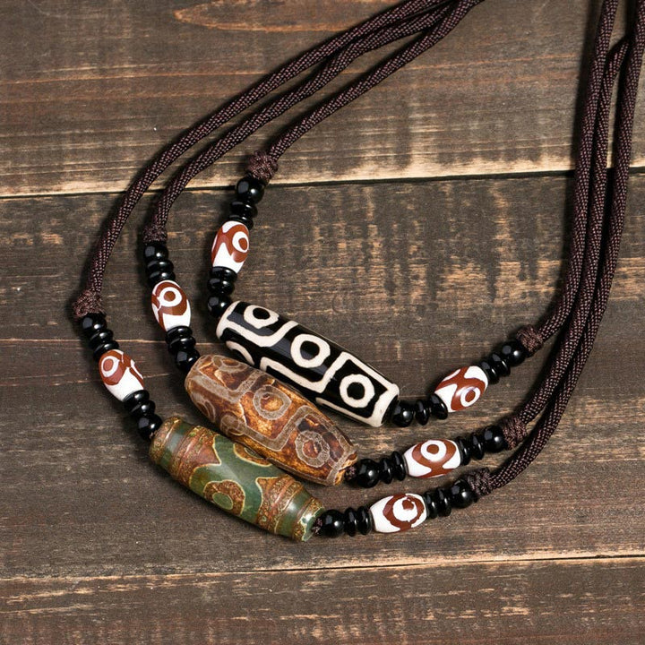Buddha Stones Tibetan Nine-Eye Dzi Bead Protection String Necklace - image 0