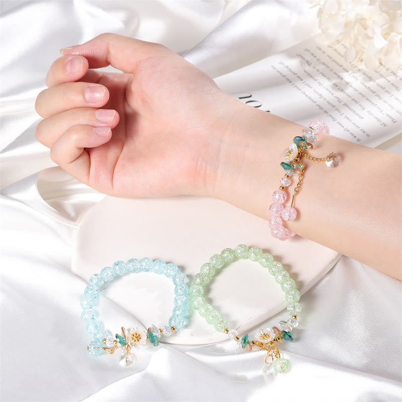 Buddha Stones Simple Design Flower Charm Glass Bead Bracelet - image 1