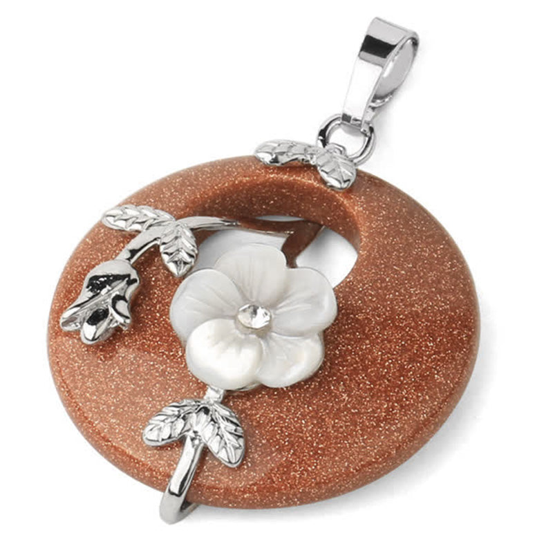 Buddha Stones Various Crystal Amethyst Green Aventurine Flower Healing Necklace Pendant - Brown Sand - image 35