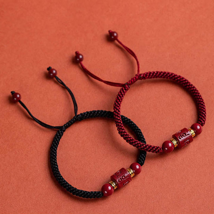 Buddha Stones Tibet Cinnabar Om Mani Padme Hum Engraved Blessing Braided Bracelet - image 17