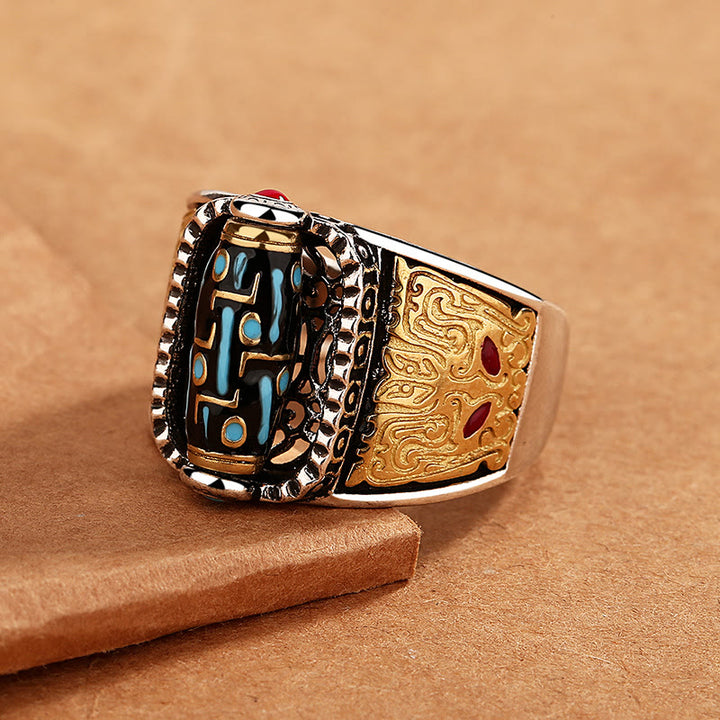 Buddha Stones Tibetan Nine-Eye Dzi Bead Wealth Blessings Rotatable Ring - image 2