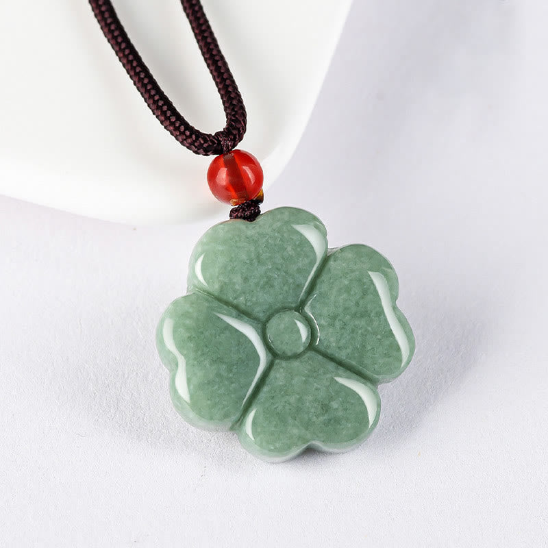 Buddha Stones Natural Lucky Four Leaf Clover Jade Prosperity Necklace Pendant - image 7