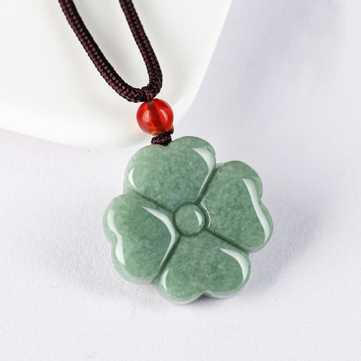 Buddha Stones Natural Lucky Four Leaf Clover Jade Prosperity Necklace Pendant - image 7