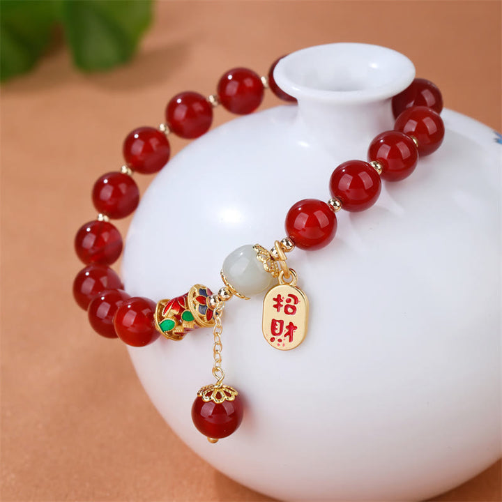 Buddha Stones Natural Red Agate Jade Confidence Fortune Blessing Charm Bracelet - image 1