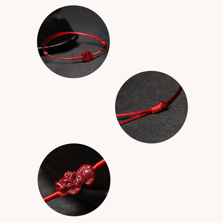 Buddha Stones Handmade Plum Blossom Four Leaf Clover PiXiu Lotus Koi Fish Cinnabar Blessing Braid Bracelet - image 10
