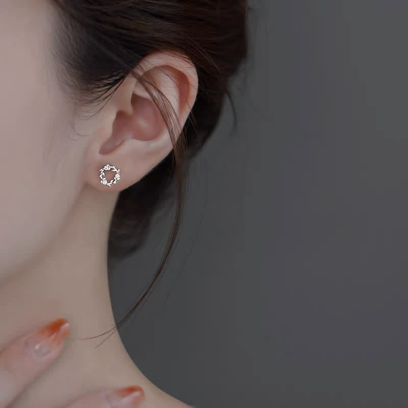 Buddha Stones 925 Sterling Silver Posts Copper Metal Tiny Wreath Stud Blessing Flower Earrings - image 2