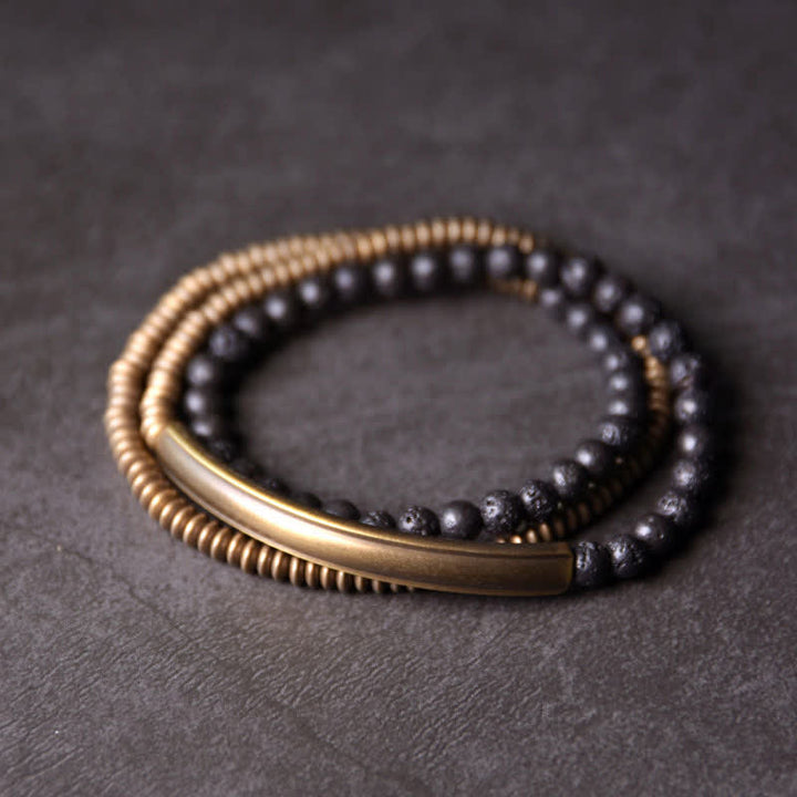 Buddha Stones Vintage Lava Rock Copper Support Bracelet - 18cm - image 0