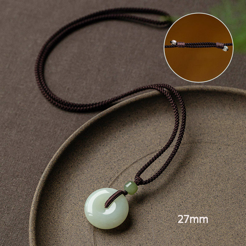 Buddha Stones Natural Round Jade Peace Buckle Luck Prosperity Necklace Pendant - Adjustable String 72cm - 27mm - image 21