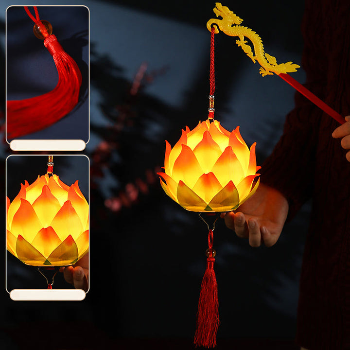 Buddha Stones DIY Lotus Flower Dragon Lantern Tassel Lamp Decoration - image 21