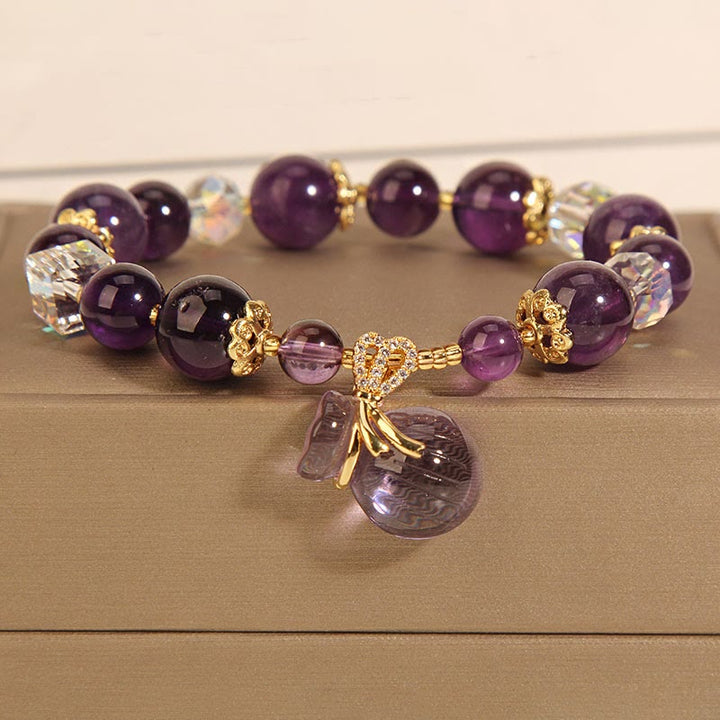 Buddha Stones Natural Amethyst Crystal Money Bag Charm Positive Bracelet - Amethyst Crystal Money Bag - image 0
