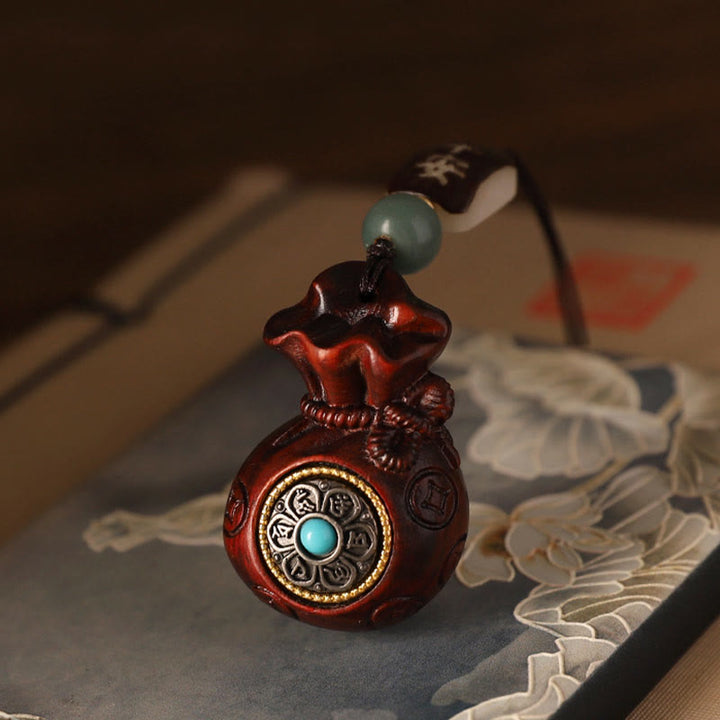 Buddha Stones Small Leaf Red Sandalwood Green Sandalwood Money Bag Om Mani Padme Hum Rotatable Protection Hanging Decoration - image 6