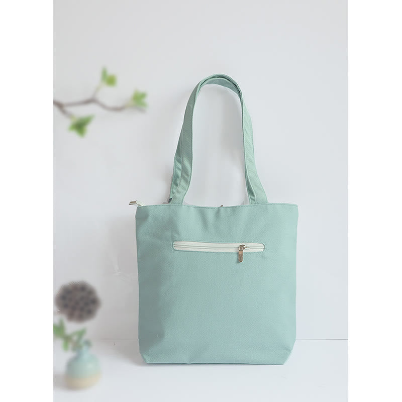 Buddha Stones Pear Flower Plum Peach Blossom Bamboo Embroidery Canvas Large Capacity Shoulder Bag Tote Bag - image 5