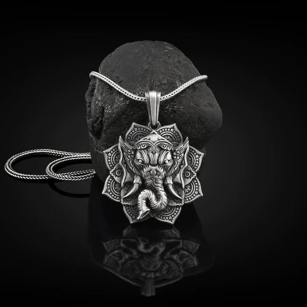 Buddha Stones Pure Tin Ganesh Ganpati Elephant Protection Amulet Necklace Pendant - image 1