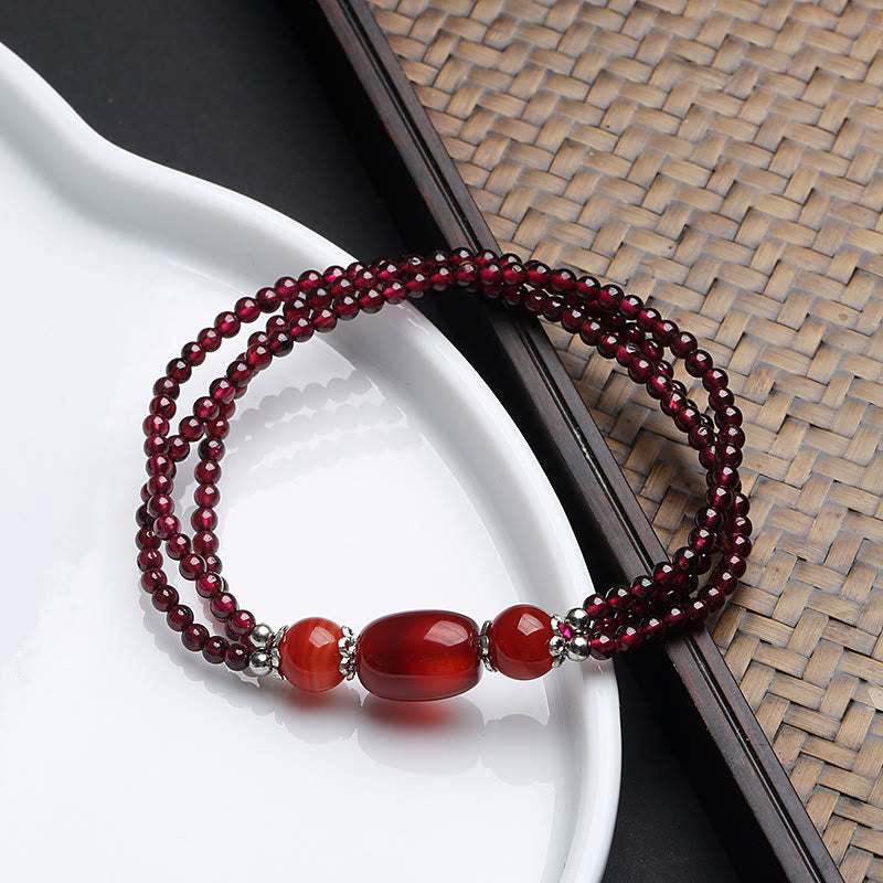 Buddha Stones Natural Garnet Red Agate Protection Triple Layer Bracelet - image 1