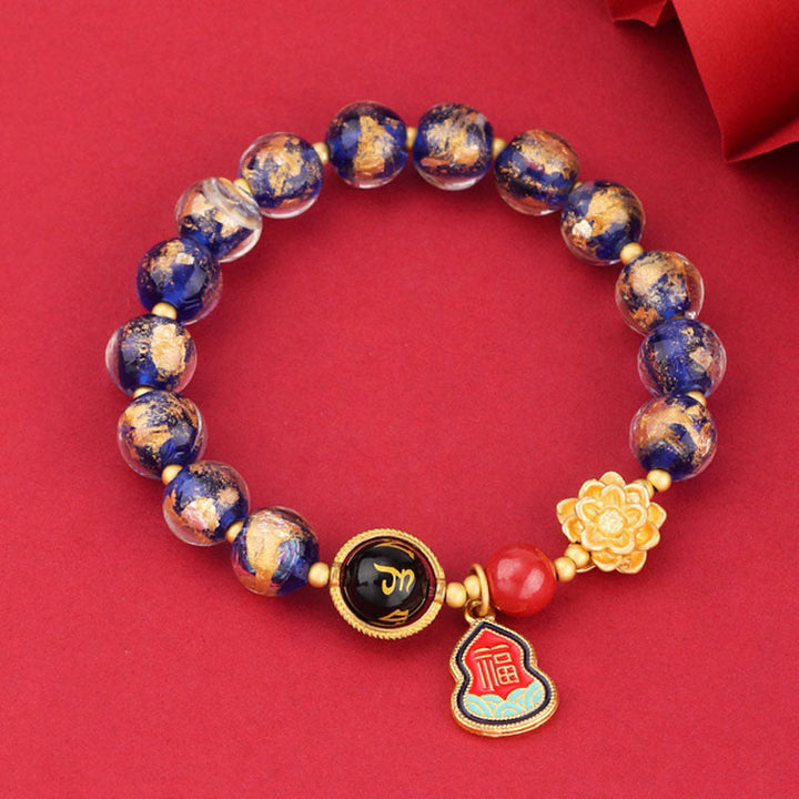 Buddha Stones Tibet Om Mani Padme Hum Fu Character Gourd Charm Lotus Liuli Glass Bead Luck Bracelet - image 7