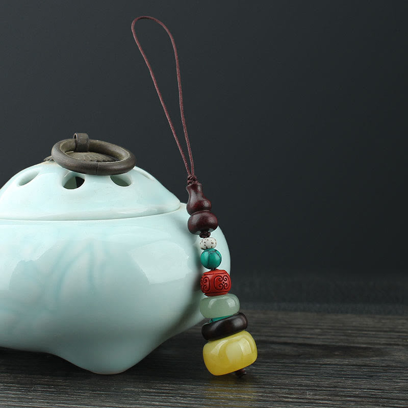 Green Sandalwood Ebony Wood Gourd Seven Layer Pagoda Positive Phone Hanging Decoration - Ebony Wood - image 8