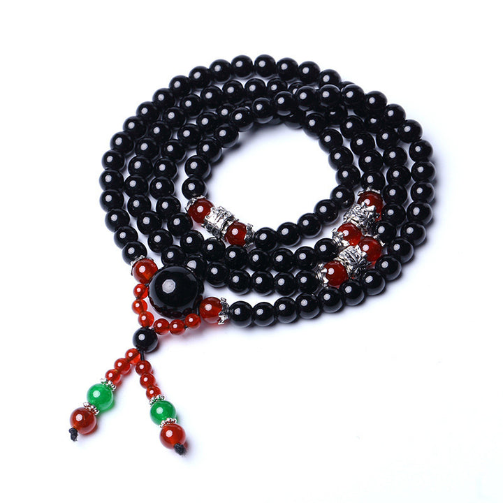 Buddha Stones 108 Beads Natural Black Obsidian Tiger Eye Mala Bracelet - image 18