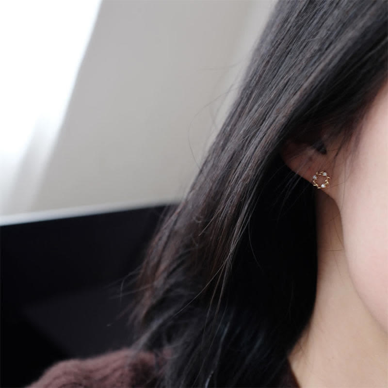 Buddha Stones 925 Sterling Silver Posts Copper Metal Tiny Wreath Stud Blessing Flower Earrings - image 3