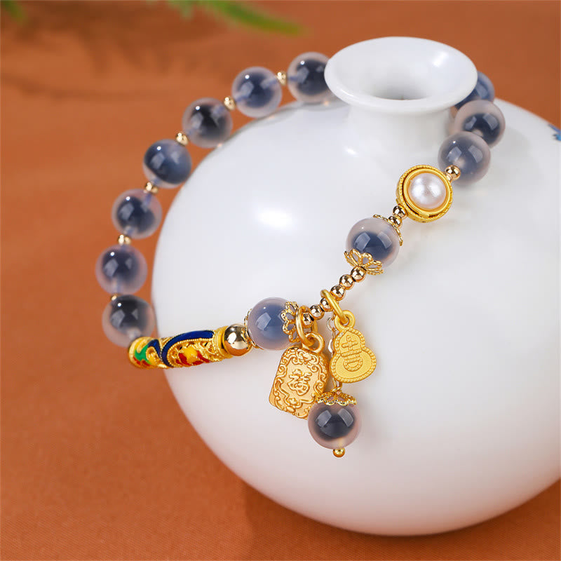 Buddha Stones Natural Blue Candy Agate Amulet Strength Bracelet - image 1