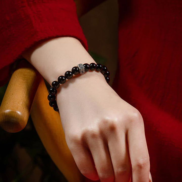 Buddha Stones Chinese Zodiac Natal Buddha 925 Sterling Silver Black Obsidian Moonstone Strength Bracelet - image 2