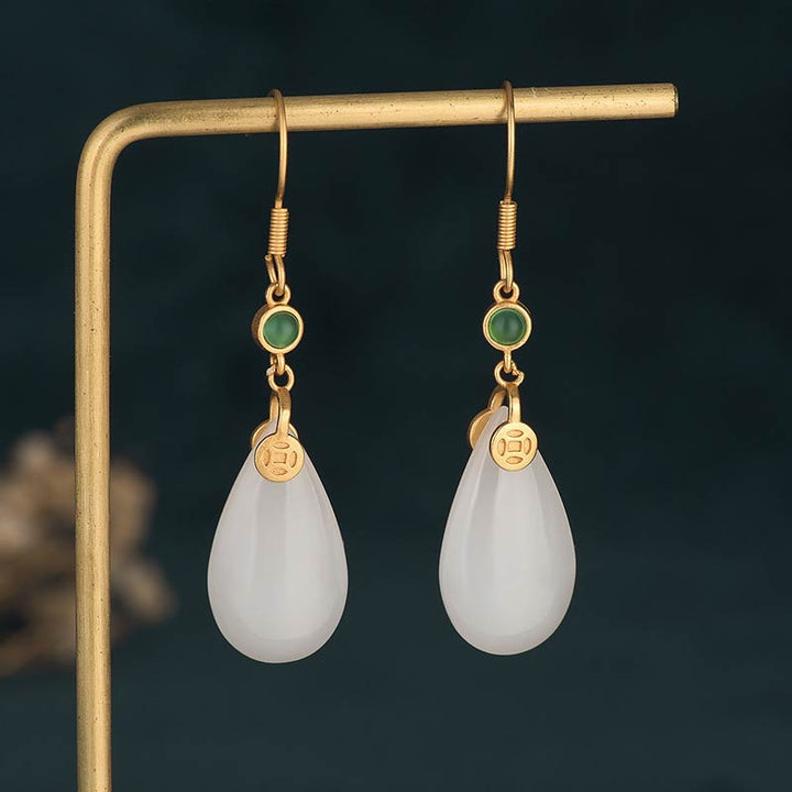 Buddha Stones FengShui White Jade Luck Drop Earrings - 5 - image 16