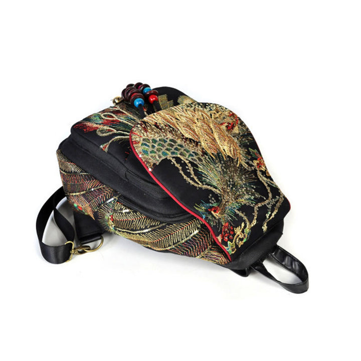 Buddha Stones Peacock Embroidery Canvas Tassel Backpack - image 13