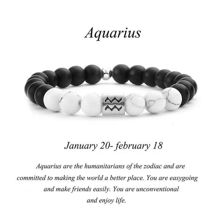 Buddha Stones 12 Constellations of the Zodiac Natural Frosted Stone White Turquoise Bead Fortune Bracelet - Aquarius - image 10